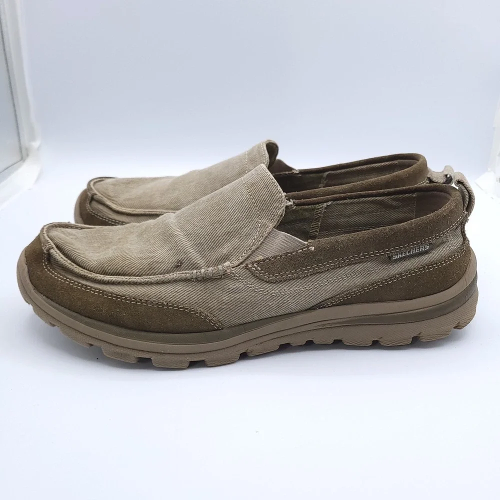 Skechers Shoes Mens 11.5 Melvin 63820 Taupe Tan Brown Relaxed Fit Slip On
